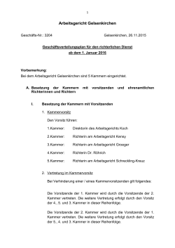 Geschäftsverteilungsplan 2016 - Arbeitsgericht Gelsenkirchen