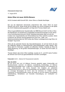 PA: Anton Ofner ist neuer AUVA