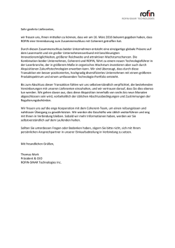 Sehr geehrte Lieferanten, wir freuen uns, Ihnen mitteilen zu können