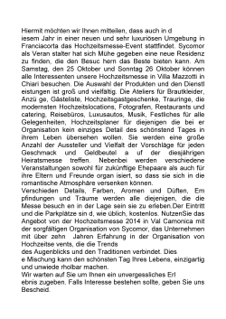 Hiermit m&ouml;chten wir Ihnen mitteilen, dass auch in d iesem Jahr in