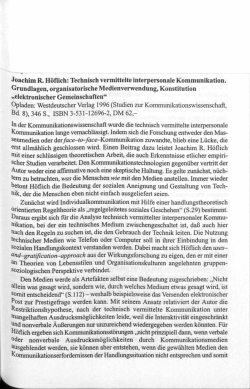 Joachim R. H&ouml;flich: Technisch vermittelte interpersonale
