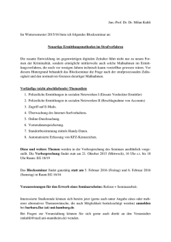 Jun.-Prof. Dr. Dr. Milan Kuhli Im Wintersemester 2015/16 biete ich