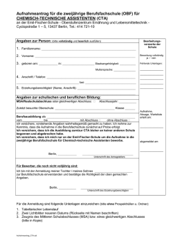 Aufnahmeantrag für die FACHOBERSCHULE - Emil-Fischer