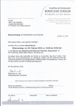 Einladung Ernährung/Metall/Maler/Maurer/Schreiner