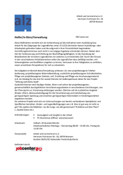 Helfer/in B&uuml;ro/Verwaltung - Arbeit und Lernzentrum eV