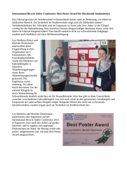 International Bicycle Safety Conference: Best Poster Award f&uuml;r