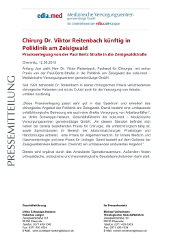 Chirurg Dr. Viktor Reitenbach künftig in Poliklinik am Zeisigwald