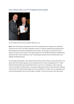 Hans Wilhelm G&auml;b von ETTU-Pr&auml;sident Kramer geehrt