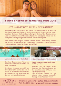 Sauna-Erlebnisse Januar bis März 2016