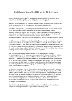 Rückblick und Neuwahlen 2016 bei der BG Rhein-Main
