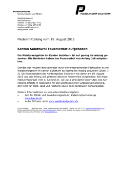 Medienmitteilung vom 19. August 2015 Kanton Solothurn