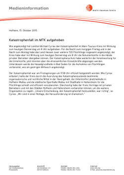 Katastrophenfall im MTK aufgehoben