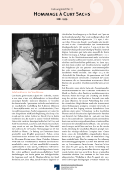 Hommage &agrave; Curt Sachs - Staatliches Institut f&uuml;r Musikforschung