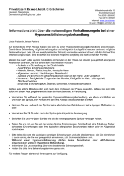 Informationsblatt &uuml;ber die notwendigen