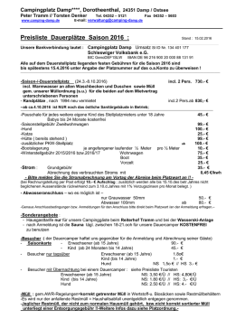 Preisliste Dauerplätze Saison 2016 :