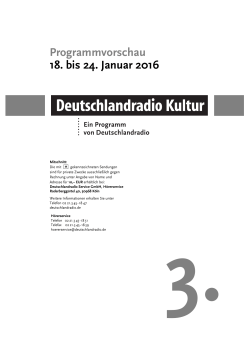 Programmvorschau 18. bis 24. Januar 2016