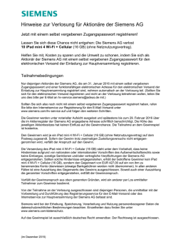 Hinweise zur Verlosung f&uuml;r Aktion&auml;re der Siemens AG
