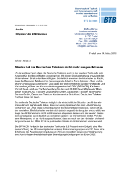Streiks bei der Deutschen Telekom nicht mehr ausgeschlossen