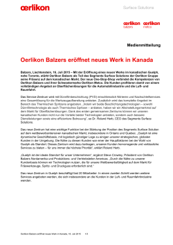 Oerlikon Balzers eröffnet neues Werk in Kanada (0.11MB, PDF