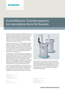 Hocheffiziente Transformatoren mit amorphem Kern f&uuml;r Kanada