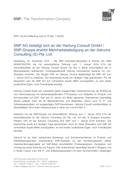 SNP AG beteiligt sich an der Hartung Consult GmbH / SNP