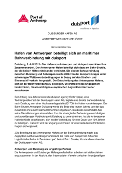 Hafen von Antwerpen beteiligt sich an maritimer Bahnverbindung