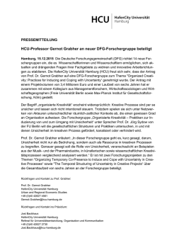 HCU-Professor Gernot Grabher an neuer DFG