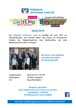 Die Volksbank Jerichower Land eG beteiligt sich auch 2016 am