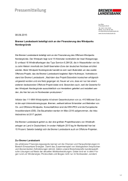 08.09.2015 Bremer Landesbank beteiligt sich an der Finanzierung