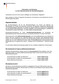 Information und Hinweise zu einer Bewerbung bei der