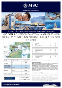 MSC OPERA: 2. PERSON ZAHLT 50% - KABINE MIT MEER