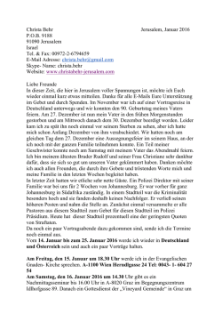 Rundbrief - Christa Behr in Jerusalem