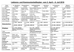 Lektoren- und Kommunionhelferplan vom 2. April – 6. Juli 2016