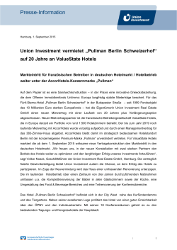 auf 20 Jahre an ValueState Hotels - Union Investment Real Estate