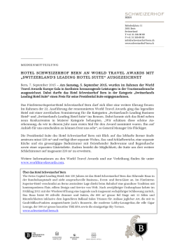 HOTEL SCHWEIZERHOF BERN AN WORLD TRAVEL AWARDS