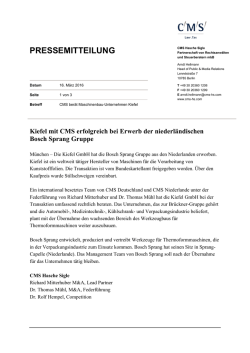 Kiefel mit CMS erfolgreich bei Erwerb der niederländischen Bosch