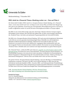 HSG r&uuml;ckt im &laquo;Financial Times&raquo;-Ranking weiter