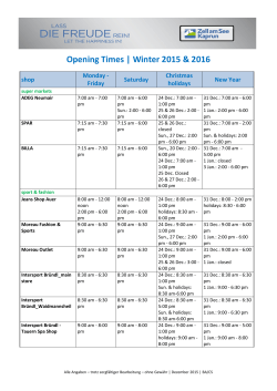 Opening Times | Winter 2015 & 2016