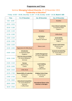 Programme and Times Seminar Managing Cultural Diversity, 27–29