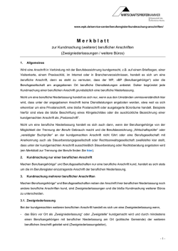 Merkblatt zur Kundmachung (weiterer) beruflicher Anschriften