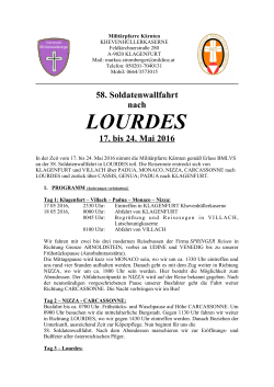 Ablauf Wallfahrt Lourdes 2016
