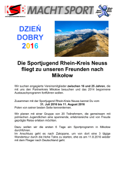 Ausschreibung Jugendfahrt 2016 nach Mikolow - Rhein