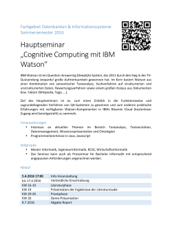 Hauptseminar &bdquo;Cognitive Computing mit IBM Watson&ldquo;