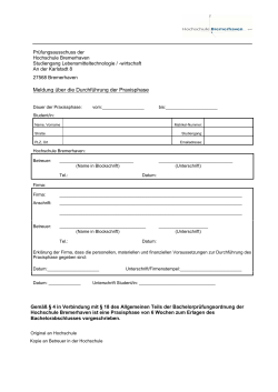 Meldung Praxisphase LTW - Hochschule Bremerhaven