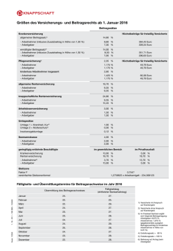 Gr&ouml;&szlig;en des Versicherungs- und Beitragsrechts ab 1. Januar 2016