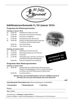 Jubil&auml;umswochenende 9./10. Januar 2016