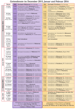 Gottesdienste im Dezember 2015, Januar und Februar 2016
