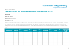 Dokumentation der Anwesenheit sowie Teilnahme am Essen