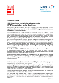 HGK &uuml;bernimmt Logistikdienstleister neska IMPERIAL ver&auml;u&szlig;ert