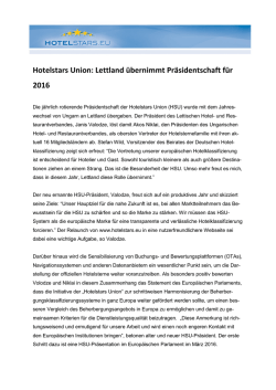 Hotelstars Union: Lettland &uuml;bernimmt Pr&auml;sidentschaft f&uuml;r 2016